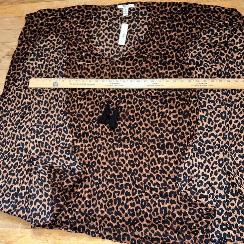 Anna & Ava Womens Leopard Print Kaftan Poncho Top V-Neck Tassel Brown Black O/S