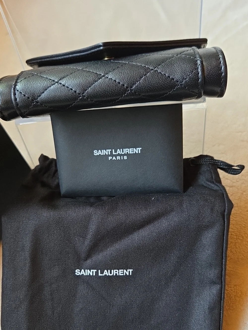 Saint Laurent Small Gaby Black Quilted Lambskin Leather Envelope Wallet