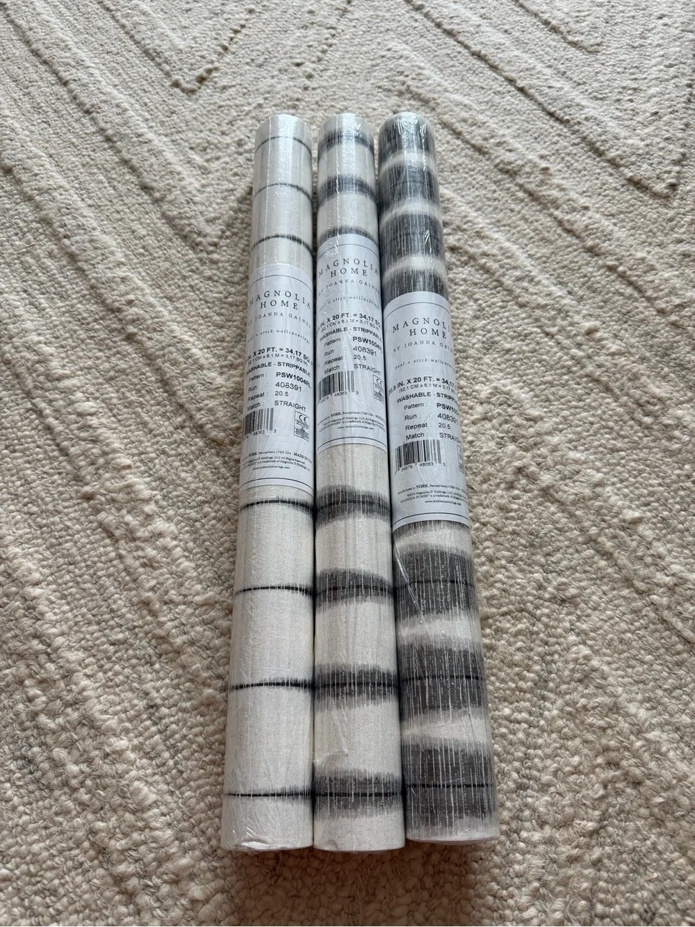 Magnolia Home Bundle of Three Handloom Black Paper Peel & Stick Wallpaper Rolls