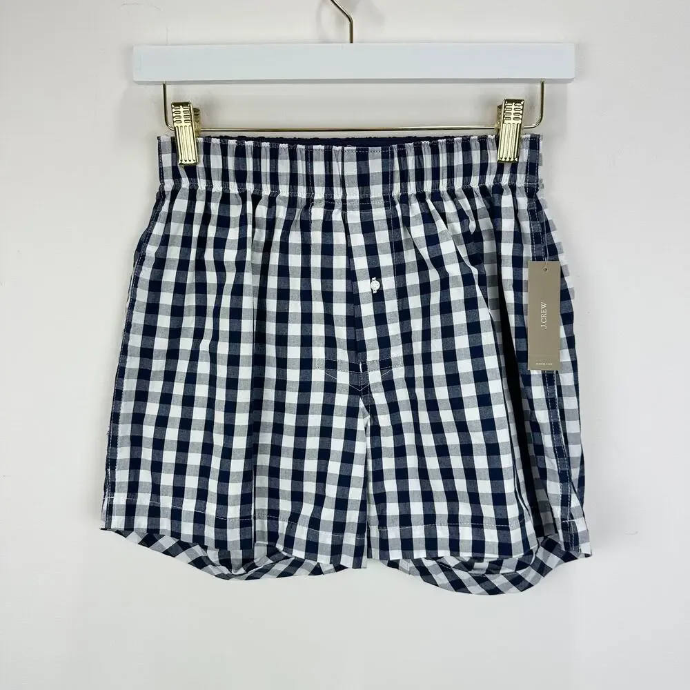 J.Crew Patterned Boxers Mens Gingham Navy Cotton Lounge Beach Sleep XS NWT