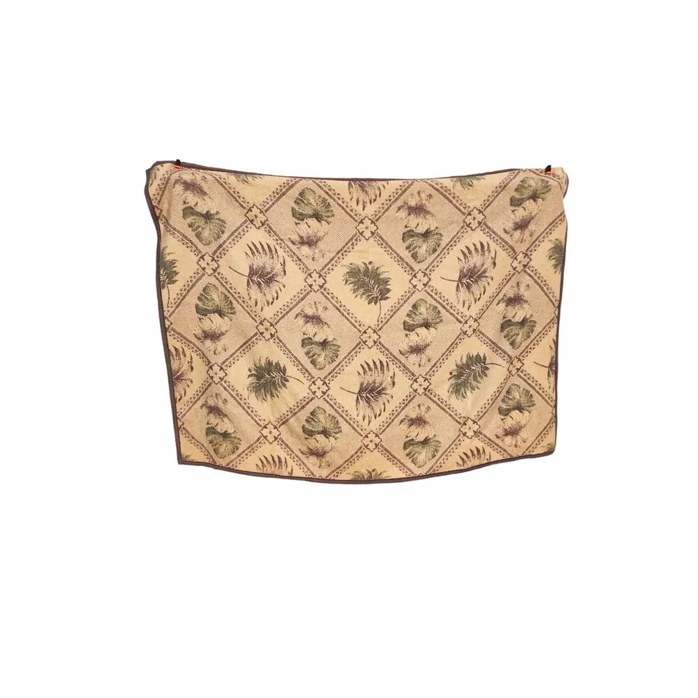 Vintage Aurora Biederlack Blanket 73x55 Reversible Leaf‎ Pattern Brown Tan USA