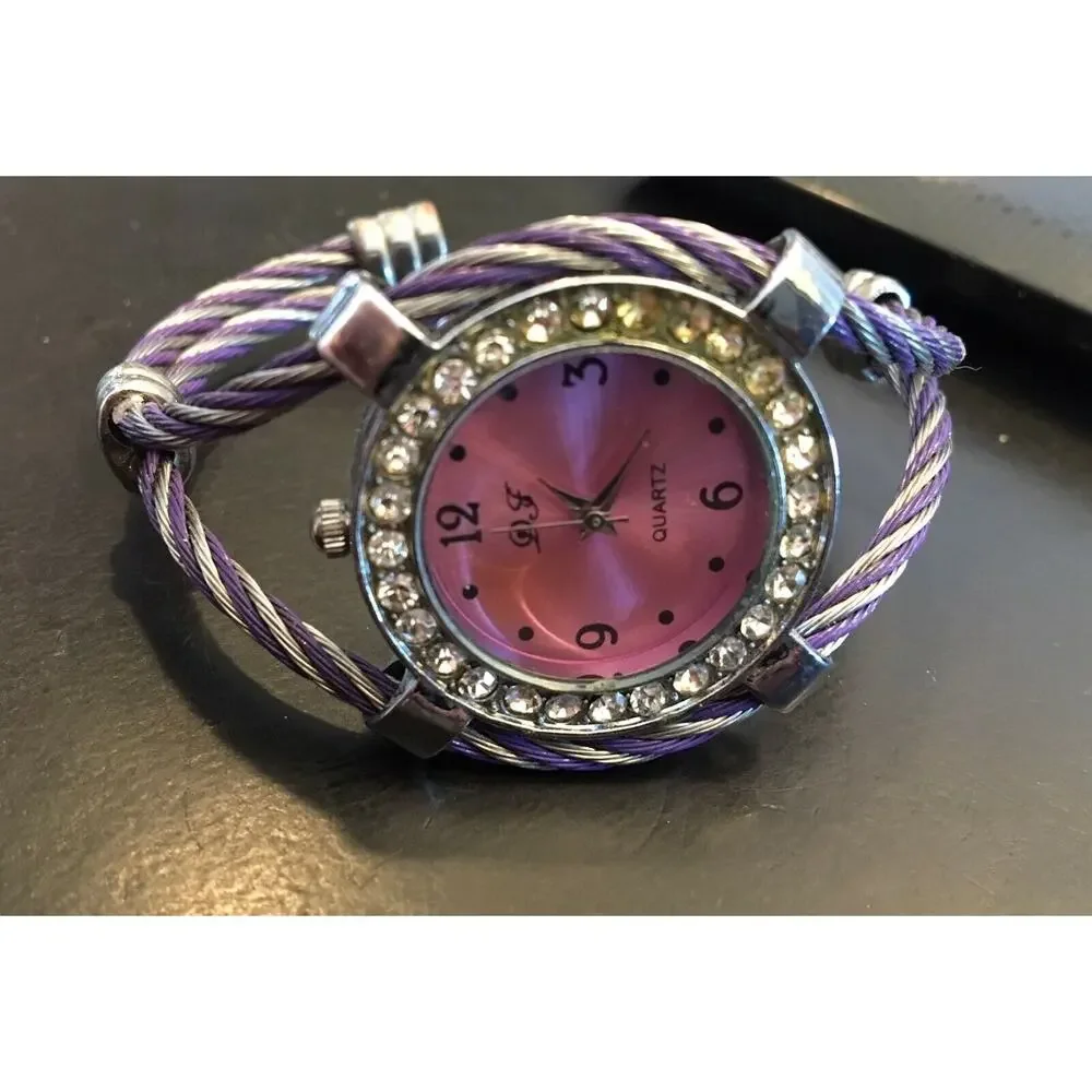 Woman's D & F Watch, Silver Tone with Rhinestones, Pink Face