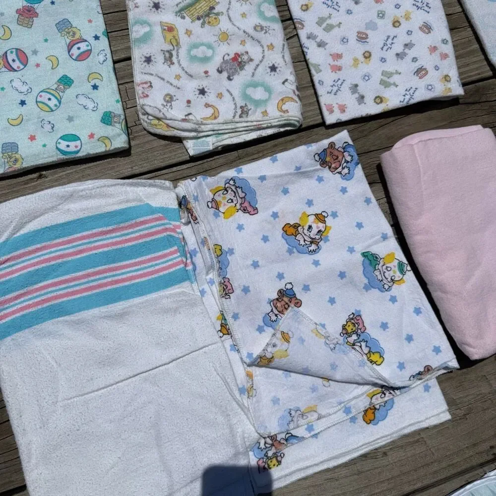 Vintage Baby Blanket Lot 11 Receiving Swaddle Crib Blanket Nursery Mixed Prints