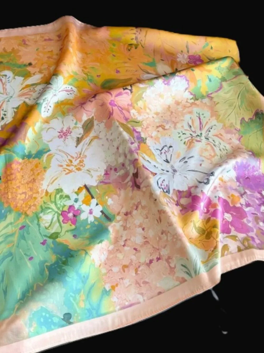 Watercolor Floral Satin Square Scarf 26.4