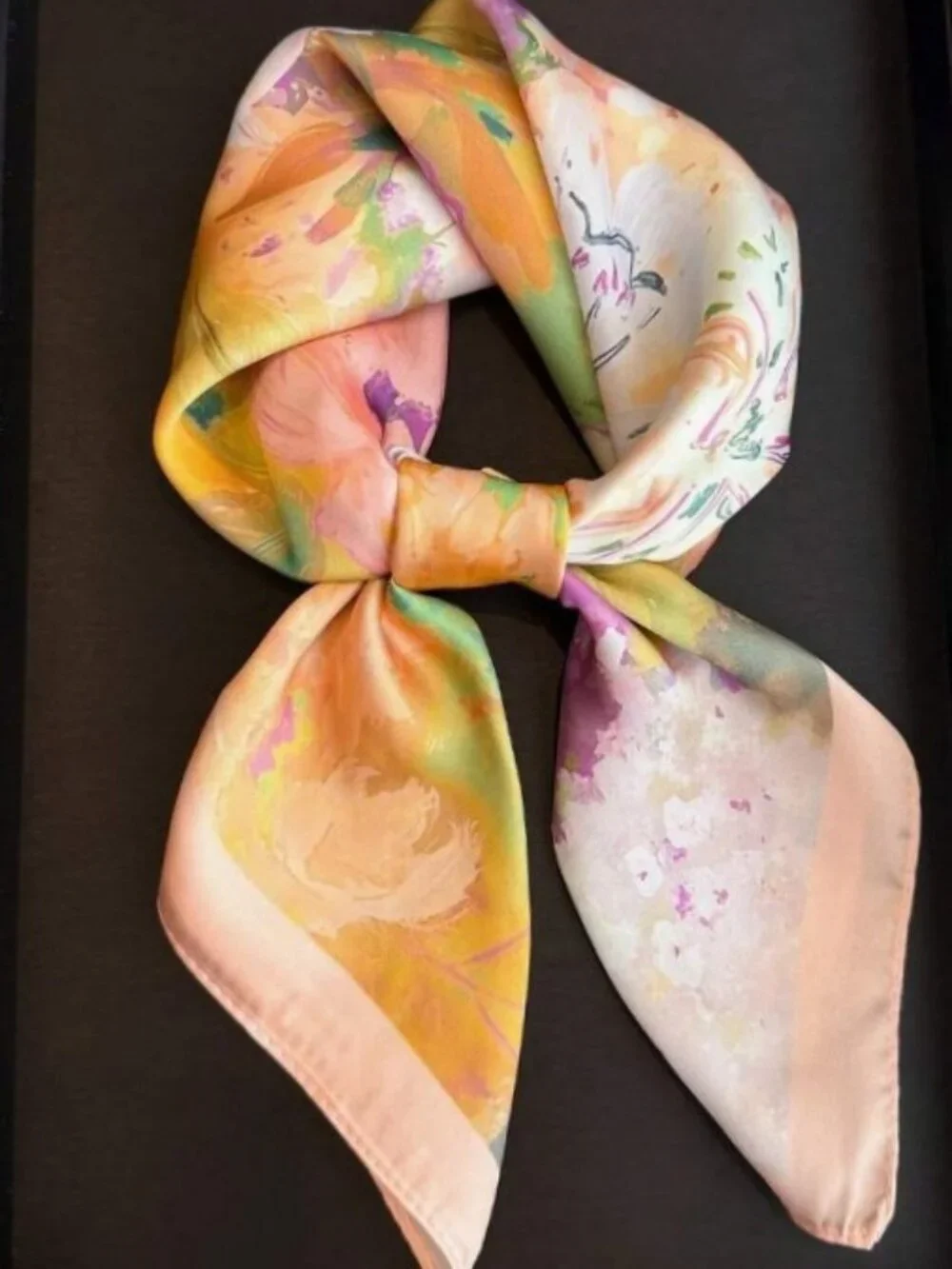 Watercolor Floral Satin Square Scarf 26.4