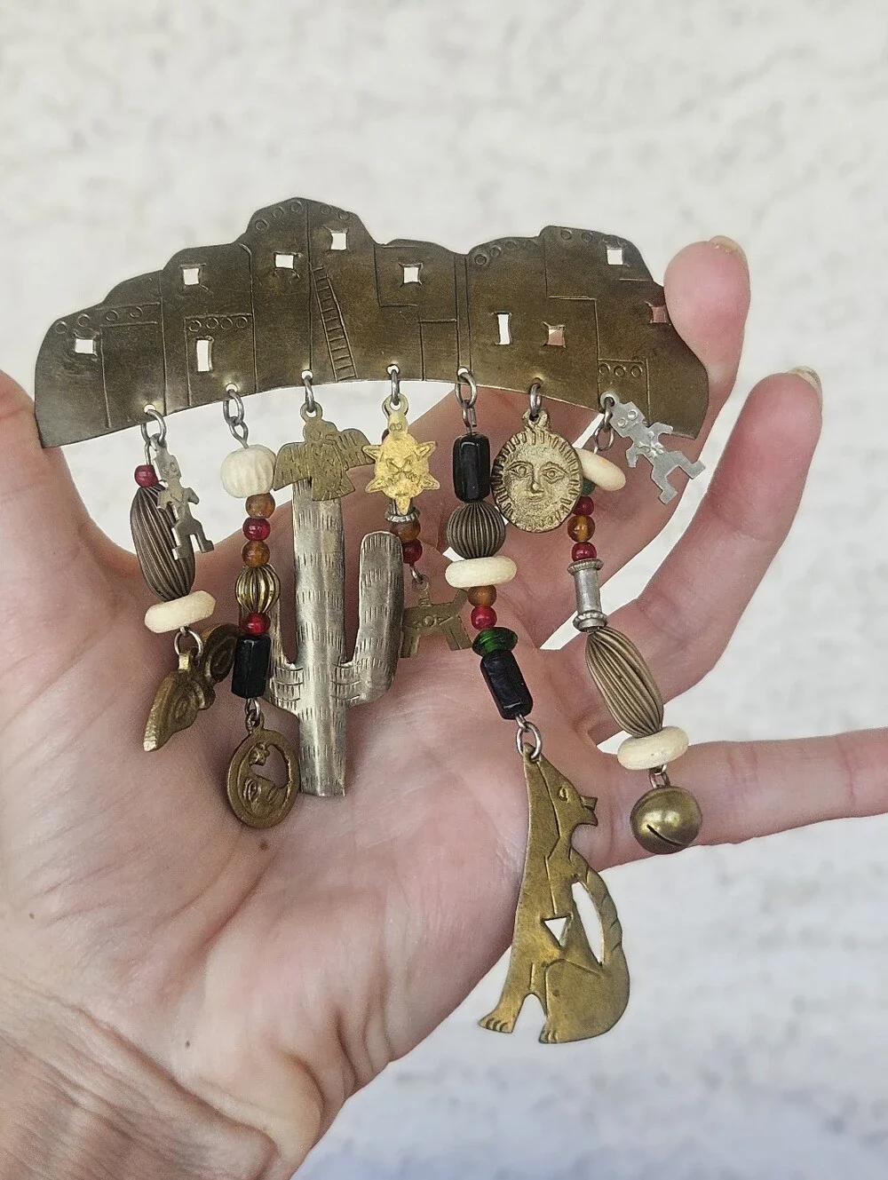 Vintage Southwestern Beaded Charm Brooch