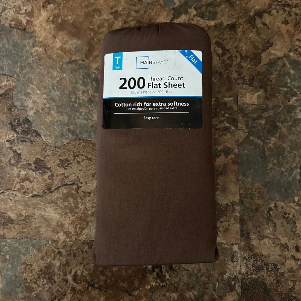 Mainstays 200 Thread Count Flat Sheet Twin Brown Cotton Soft