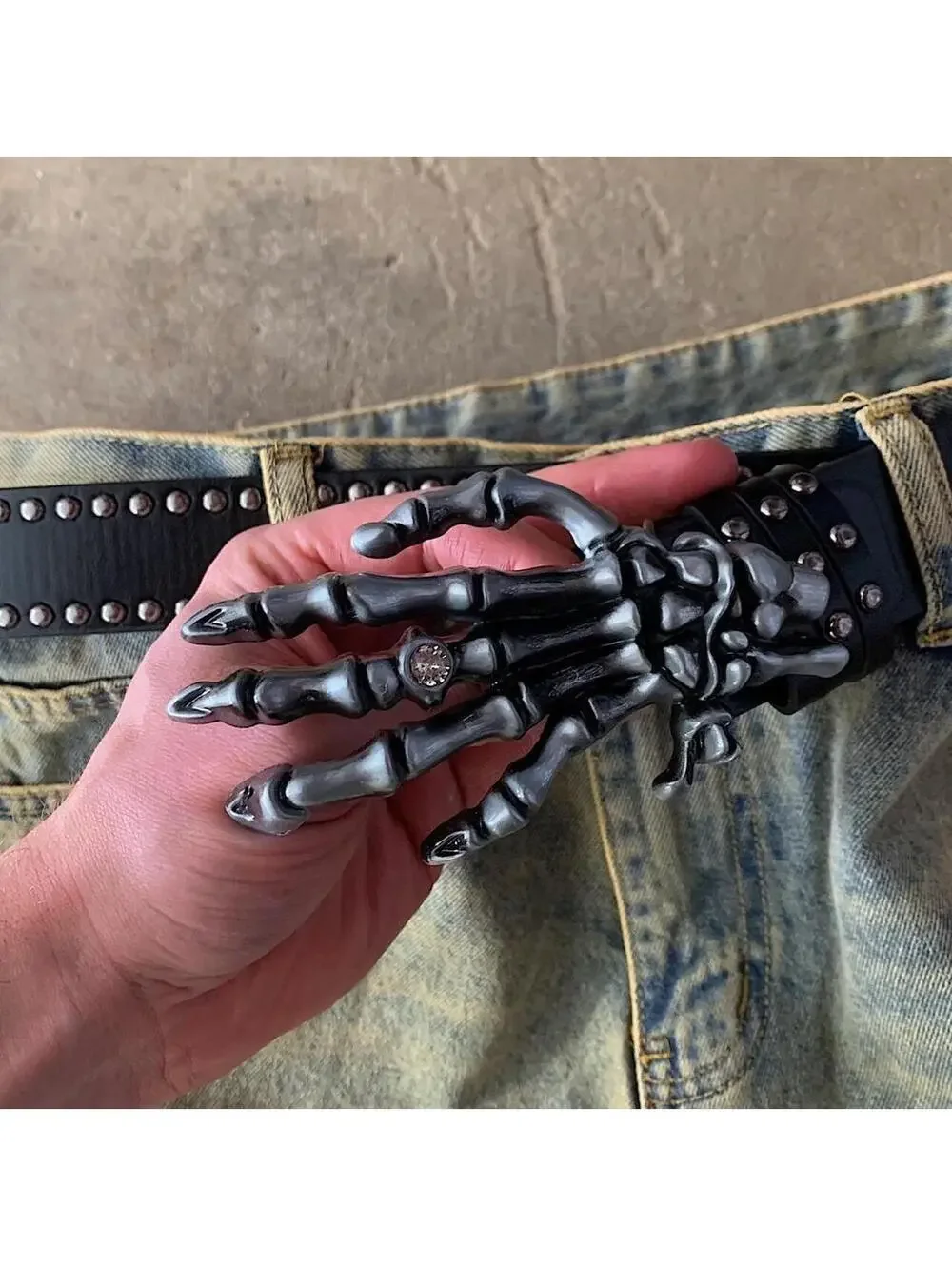Cyber Vintage y2k style Skeleton Hand emo punk studded grunge punk Belt. 38.5 in