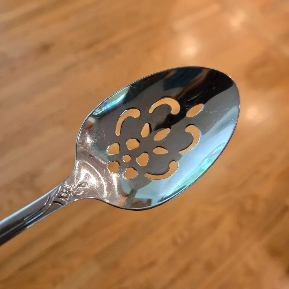 Oneida Community Fantasy Rose Serving Set 6pc Glossy Fork slotted Spoons Nice!