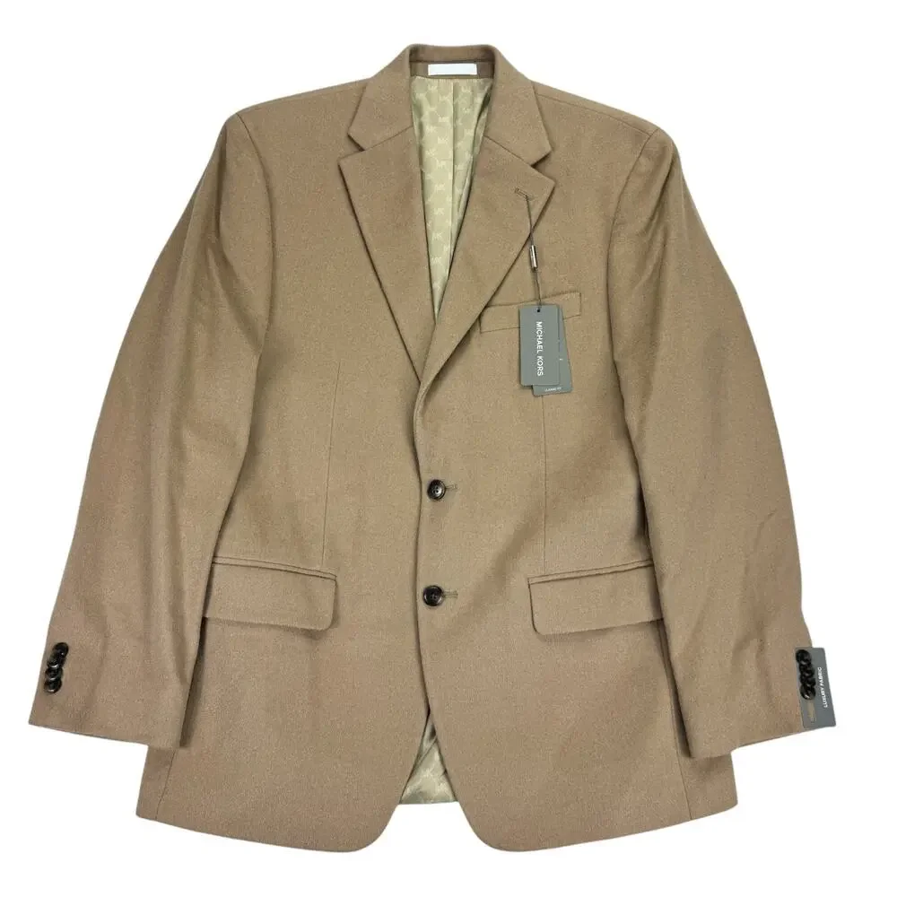 Michael Kors Mens Kipp Wool Cashmere Luxury Classic Fit Sport Coat Tan 40R