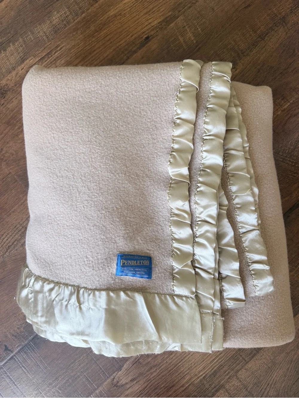 Pendleton Cream Wool-Blend Throw with Satin Ruffle Trim