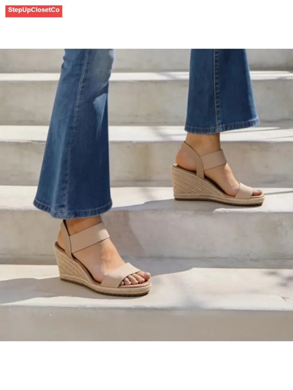 Espadrille Platform Wedge Sandals Open Toe Ankle Strap Slip On Non Slip