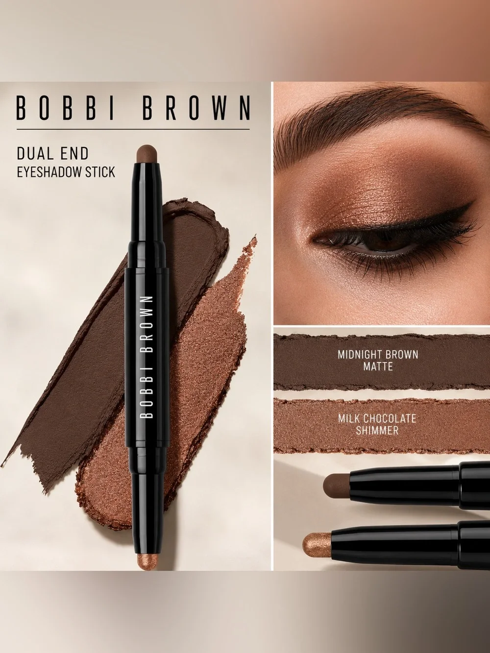 NEW✅ Bobbi Brown Dual Ended Cream Eyeshadow Stick • Brown Matte / Shimmer Duo •