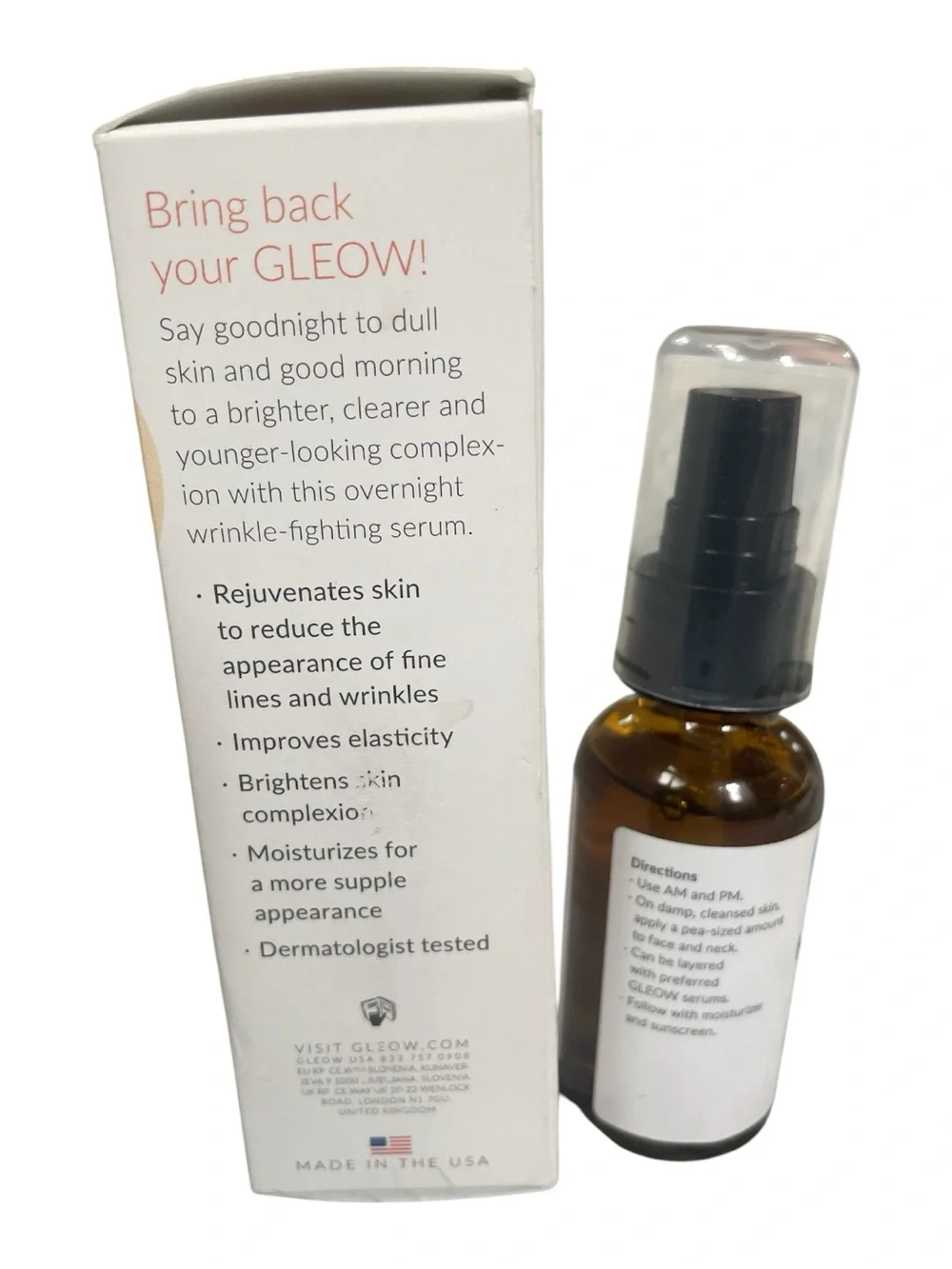 GLEOW Skincare Duo Retinol Serum 2oz & Hyaluronic Acid 1oz Set Made in USA