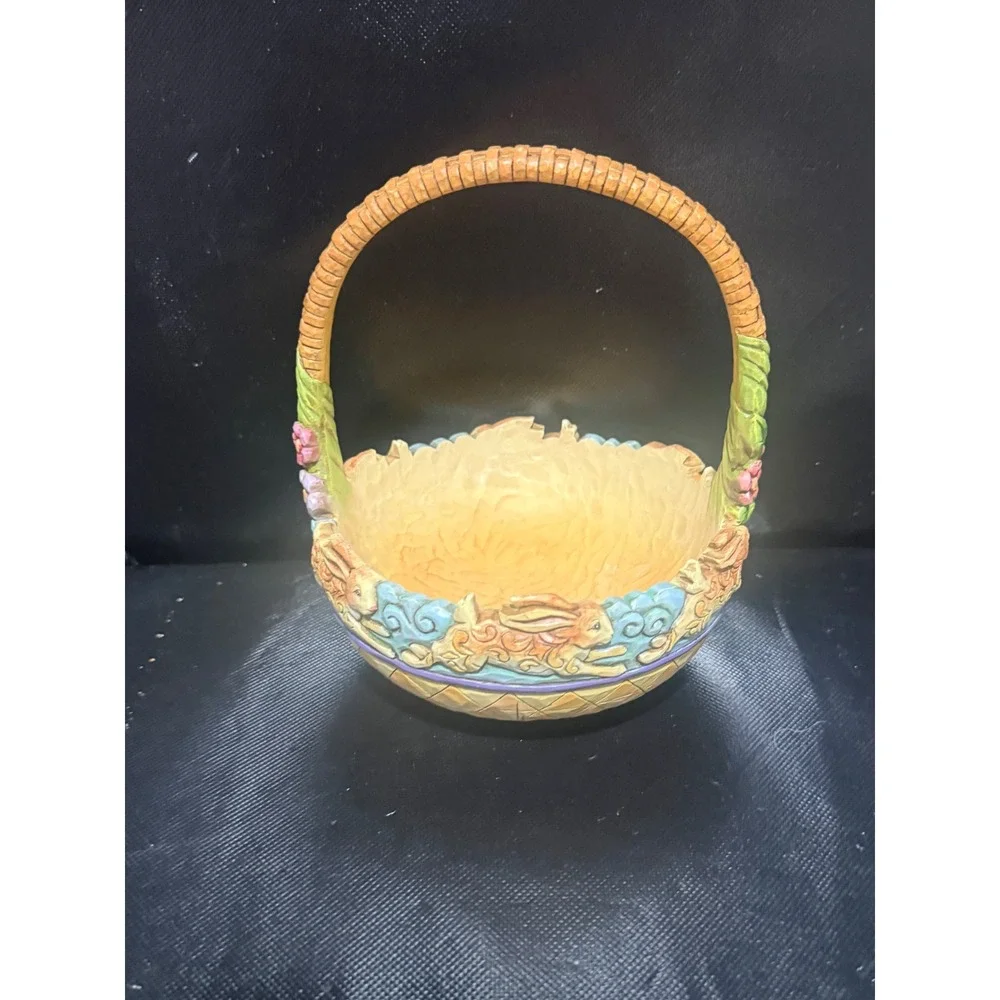 Jim Shore Heartwood Creek Spring Hop Easter Basket 4010470 Yellow Blue Bunny