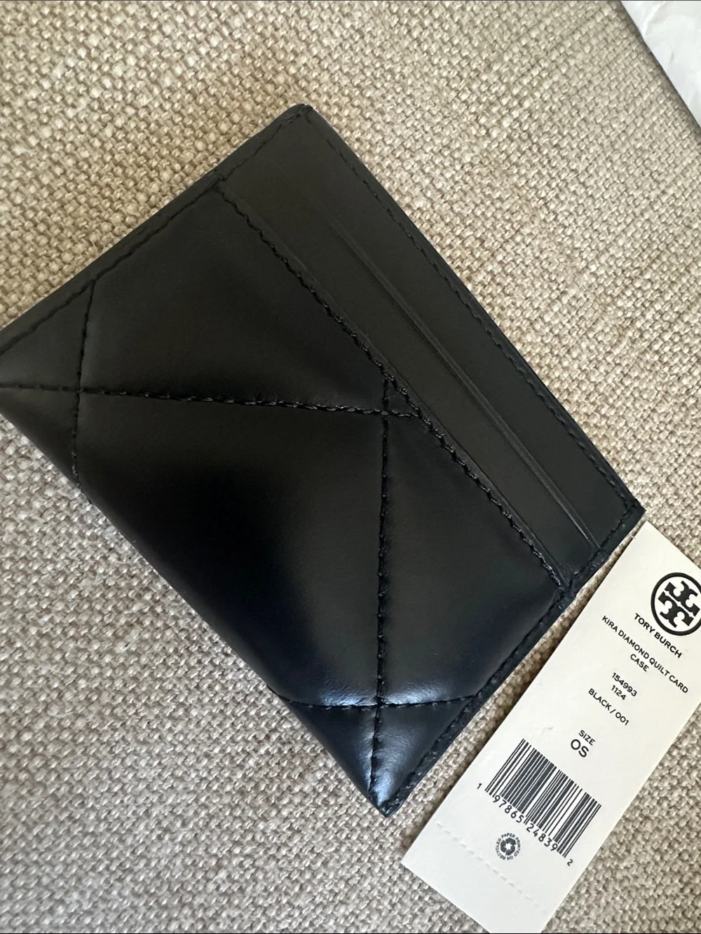 Tory Burch Kira Diamond Quilt Card Case- black with gold logo