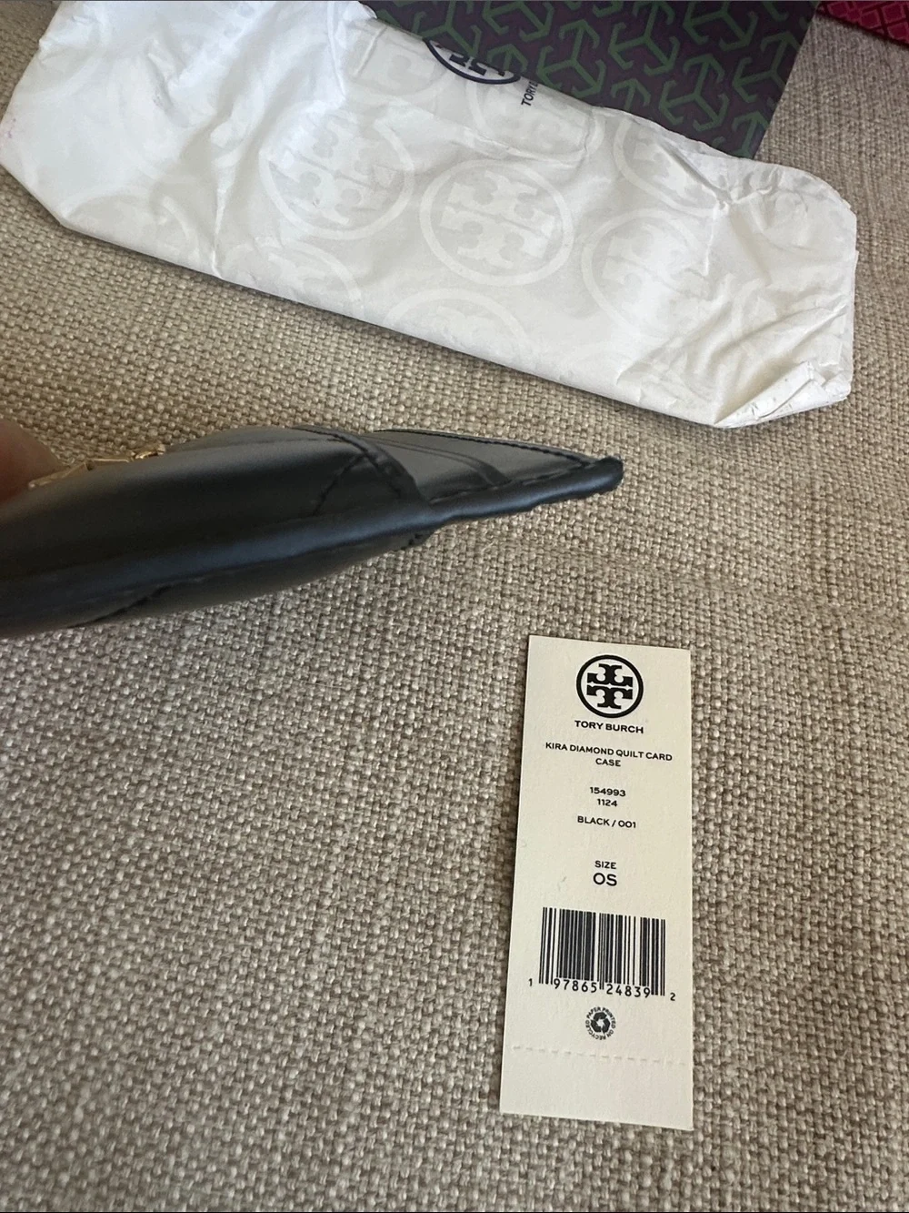 Tory Burch Kira Diamond Quilt Card Case- black with gold logo