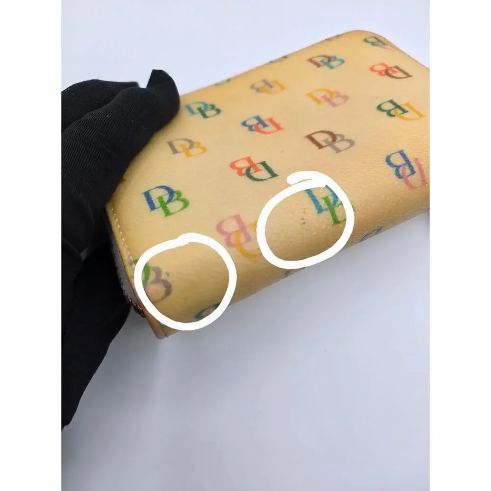 Dooney & Bourke Rainbow DB Monogram Zip Wallet Cream Multicolor Heart Charm