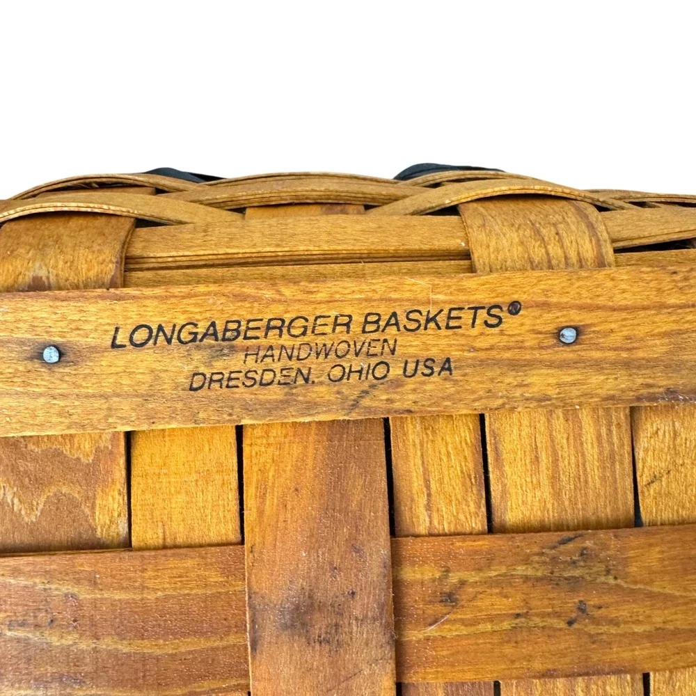 Longaberger 2000 Century Celebration Handwoven Basket Leather Handles Americana