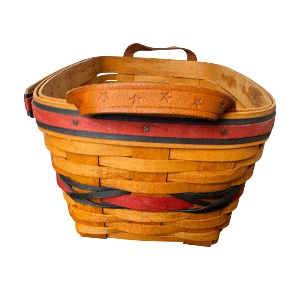Longaberger 2000 Century Celebration Handwoven Basket Leather Handles Americana