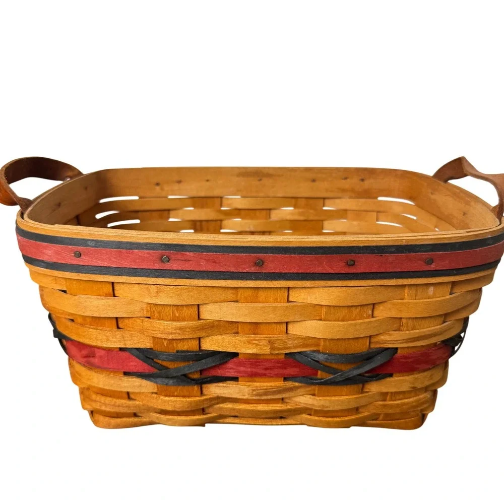 Longaberger 2000 Century Celebration Handwoven Basket Leather Handles Americana