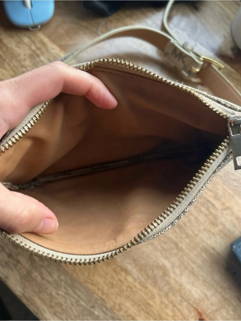 Michael Kors Beige and Brown MK Monogram Wristlet