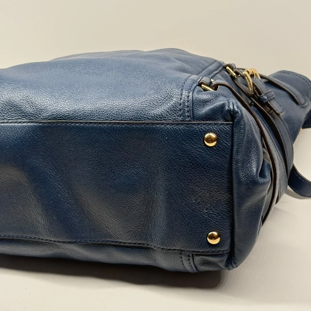 Michael Kors Gansevoort Tote Blue Leather Magnetic Snap Dual Handle Medium Bag