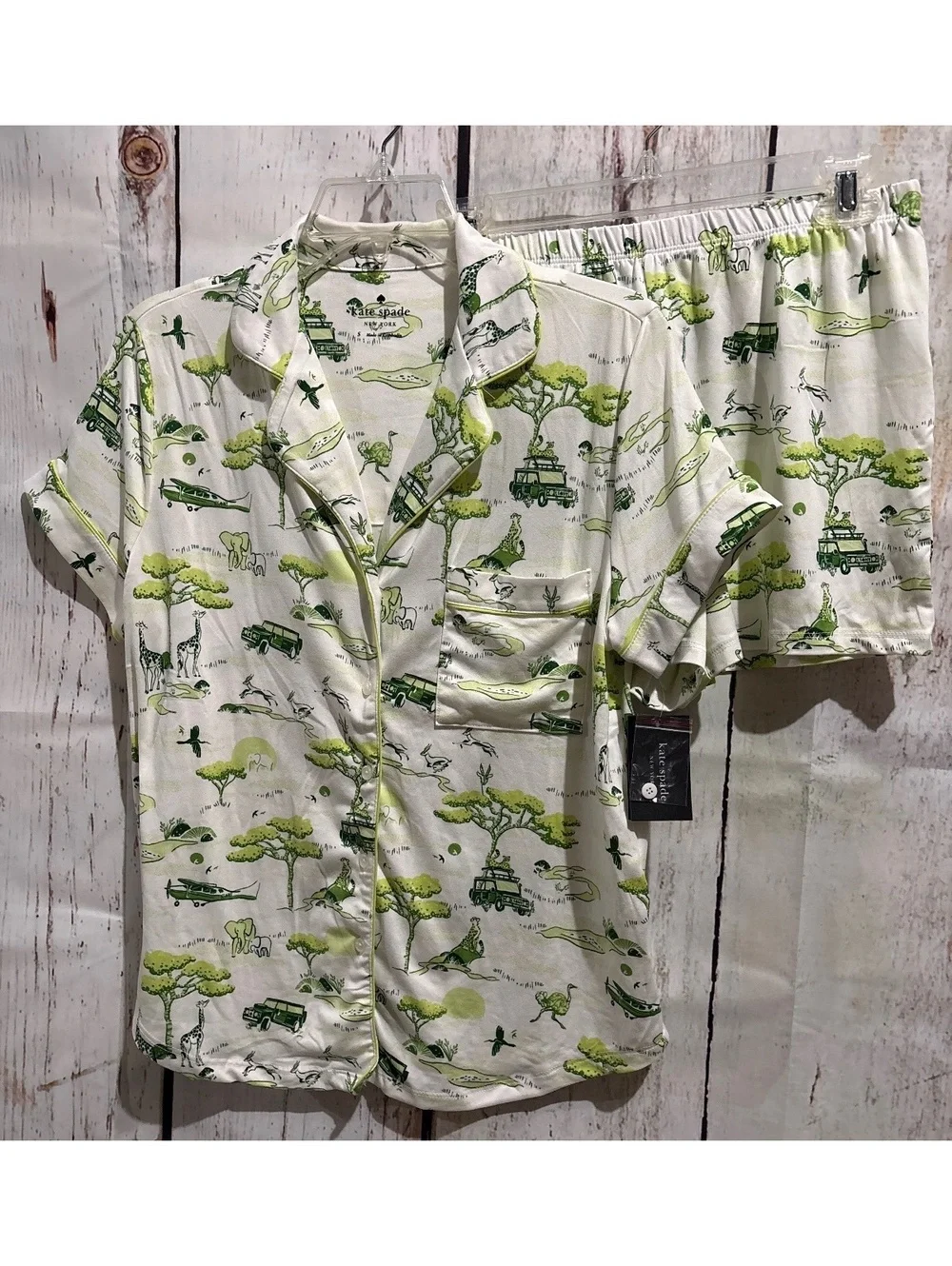 Kate Spade New York Women's Green/White Safari Print 2-Piece Pajama Set Size S
