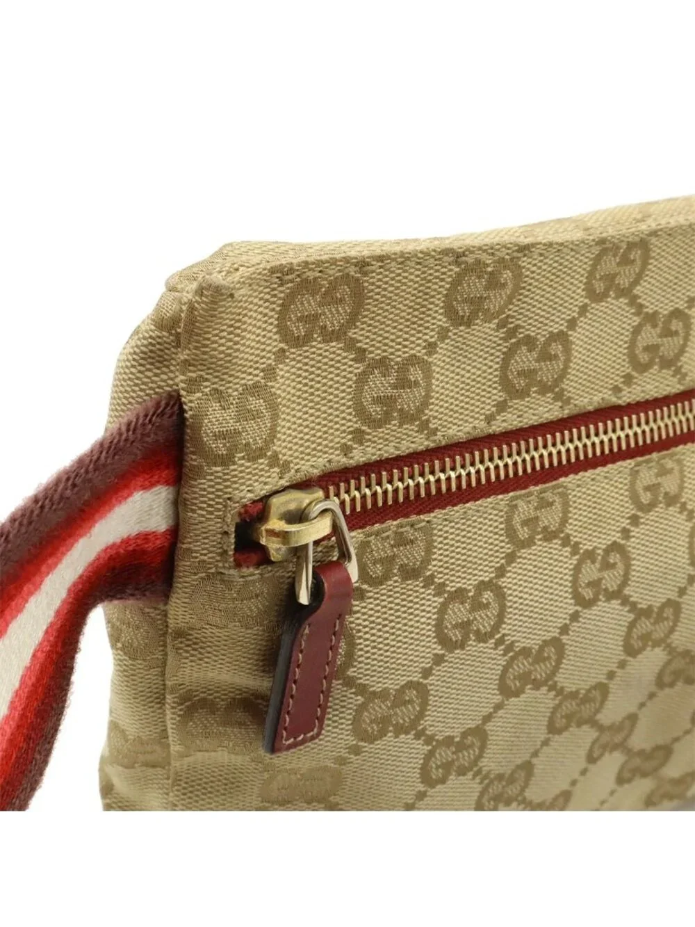 Gucci GG Canvas Sherry Line Belt Bag Waist Pouch Hip Leather Beige Pink Red Gold
