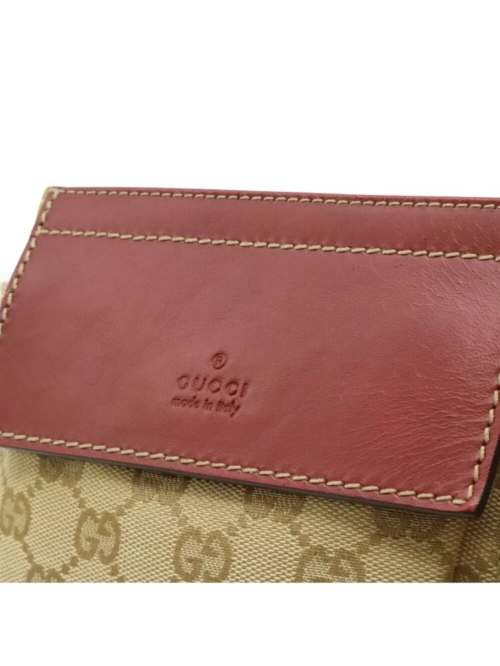 Gucci GG Canvas Sherry Line Belt Bag Waist Pouch Hip Leather Beige Pink Red Gold