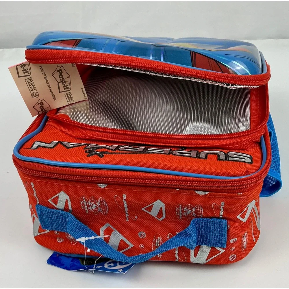 DC Superman Lunch Box Dual Compartment Insulated Kids School‎ Red Blue
