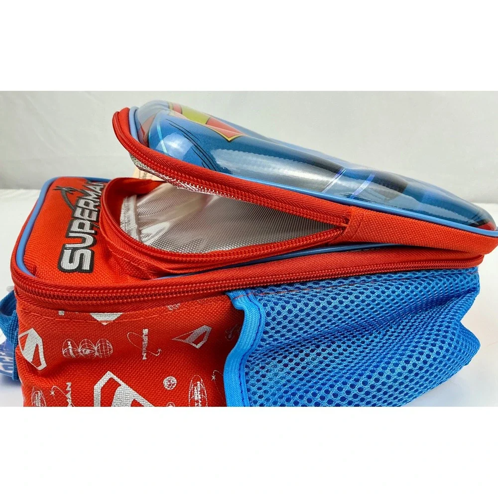 DC Superman Lunch Box Dual Compartment Insulated Kids School‎ Red Blue