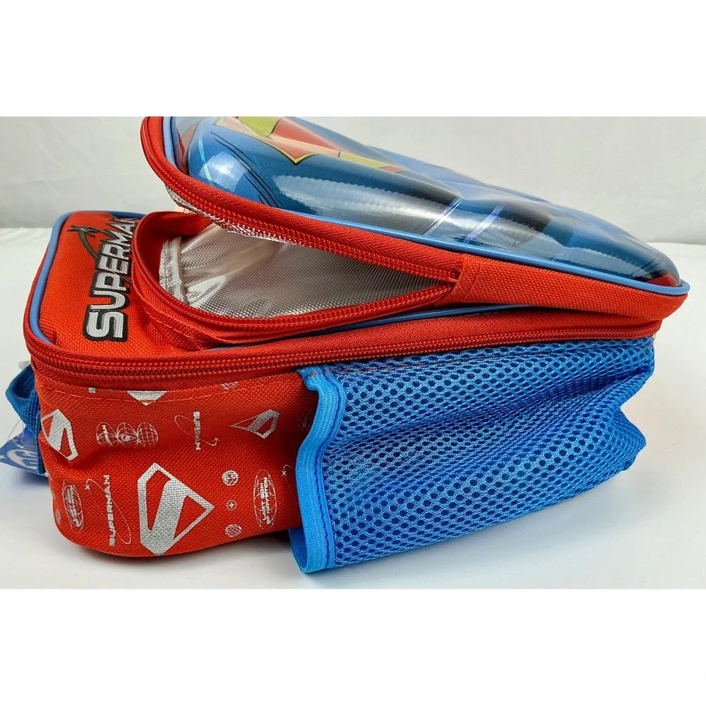 DC Superman Lunch Box Dual Compartment Insulated Kids School‎ Red Blue