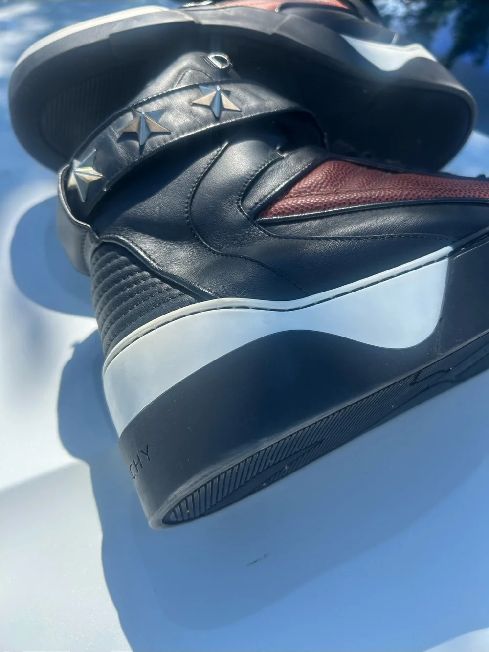 Givenchy Black & Red High-Top Sneakers with Star Strap