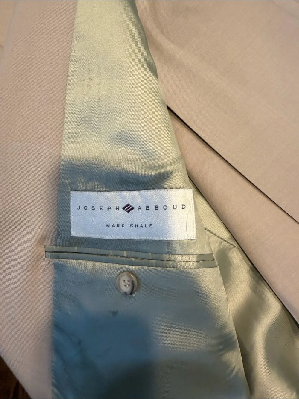Joseph Abboud Beige Suit Jacket and Pants with Light Sage Lining