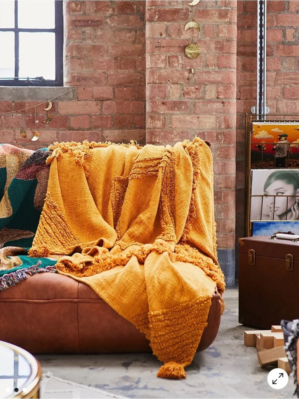 Urban Outfitters Aden Tufted Throw Blanket in Mustard