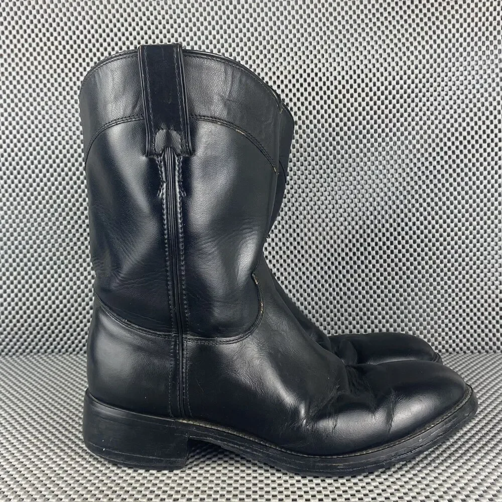 Justin Roper Cowboy Boots Mens 5.5 D Womens 7 Black Leather Pull On Western 3702