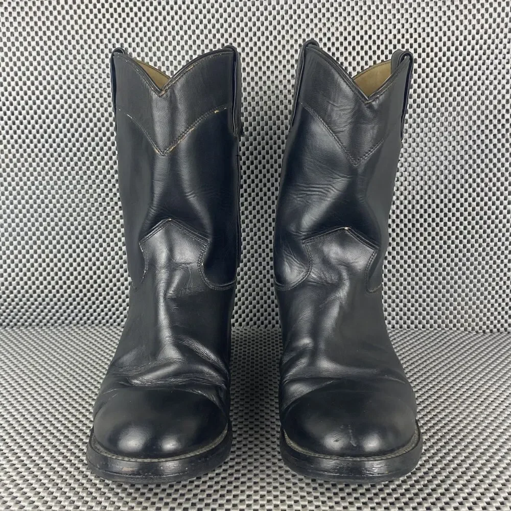 Justin Roper Cowboy Boots Mens 5.5 D Womens 7 Black Leather Pull On Western 3702
