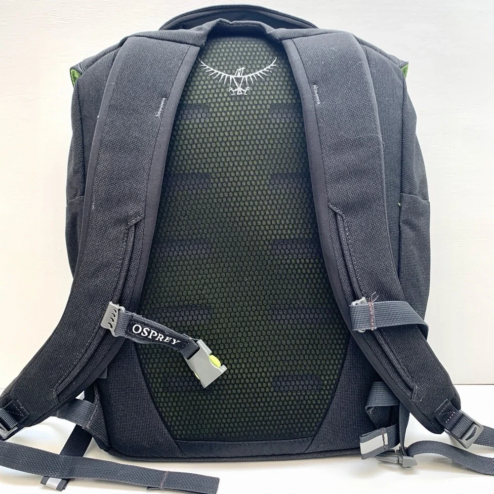 OSPREY Pixel Port Backpack Black w/ Green Lining Laptop Bag, w Osprey Logo
