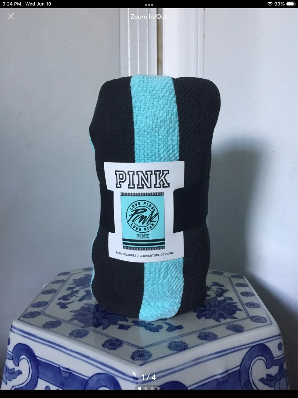 Brand New PINK Victoria's Secret Black & Aqua Stripe Beach Blanket