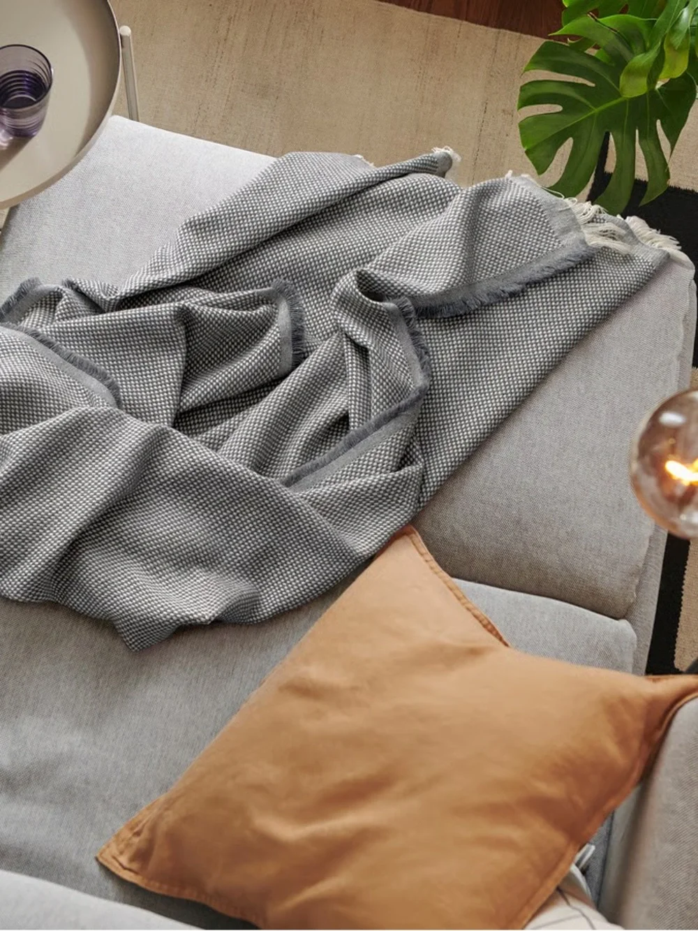 Gray Woven Fringe Throw Blanket