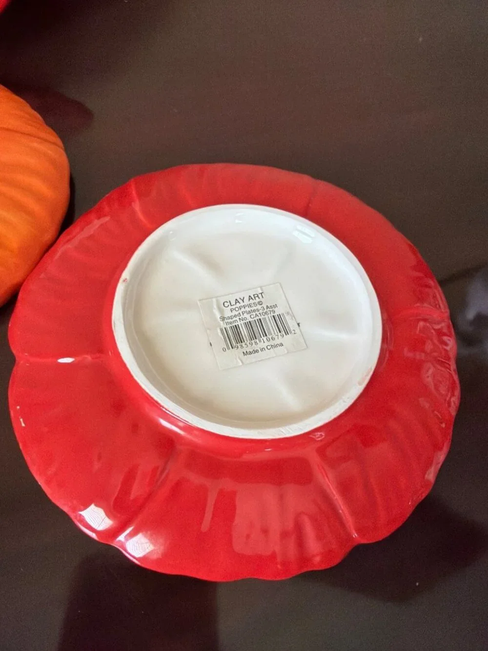 Set of 4 Clay Art Poppies Figural Appetizer Plates Red Orange Floral Ceramic 6