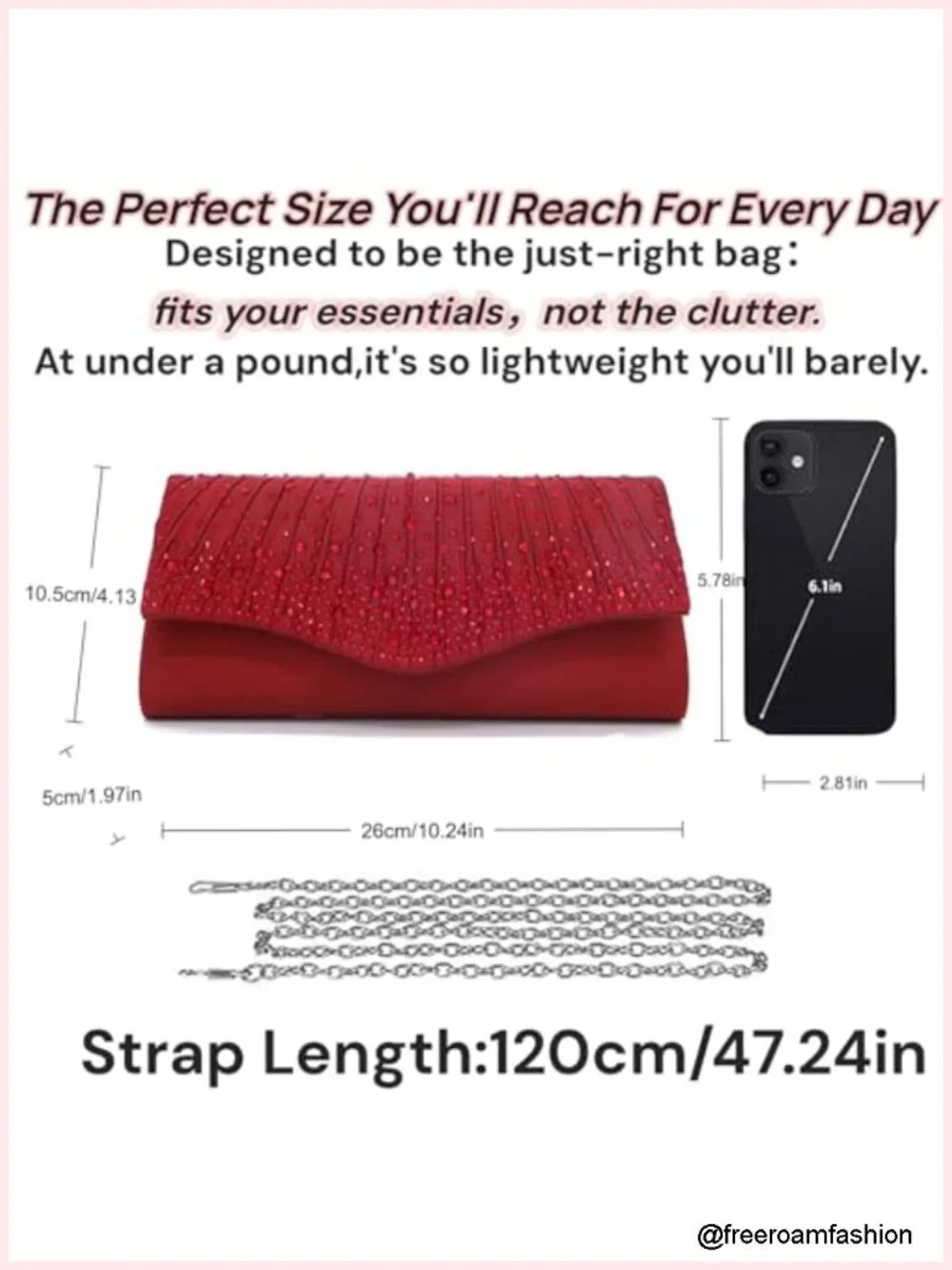 Rhinestone Envelope Clutch Evening Bag with Detachable Chain