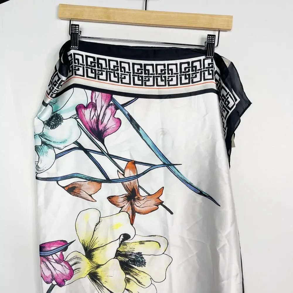 New Chicos Tropical Floral BC Square Scarf White Black Geometric Blue Yellow