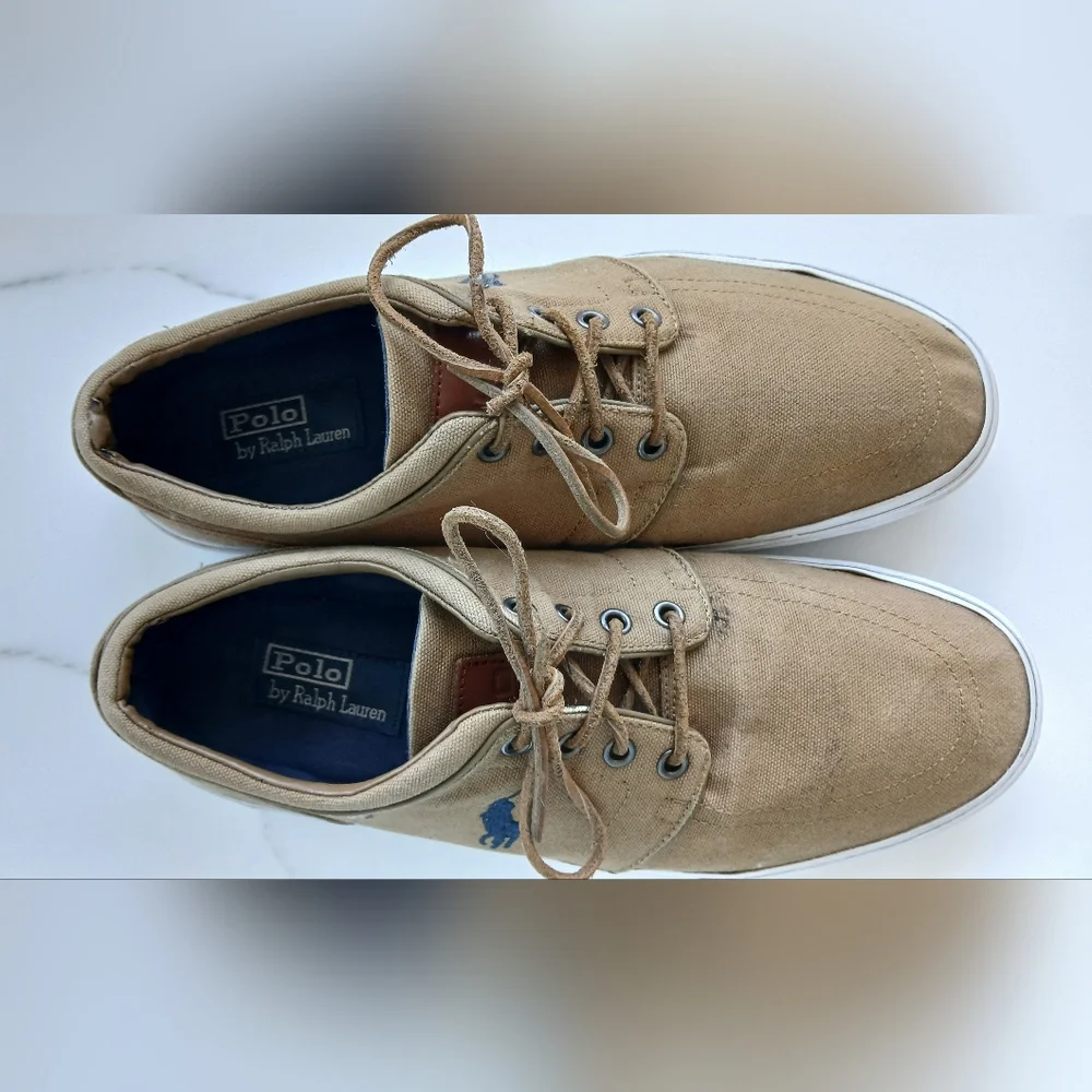 Polo Ralph Lauren Faxon X Low Top Canvas Sneakers Tan Beige Men’s Size 11D