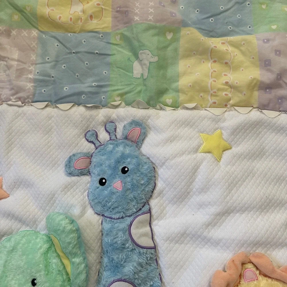 Vintage Lambs & Ivy Baby Quilt Blanket Crib Comforter Safari Pastel Patchwork