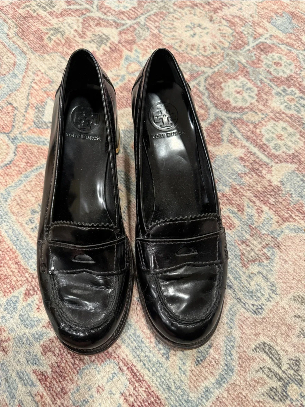 Tory Burch Black Patent Leather Penny Loafers