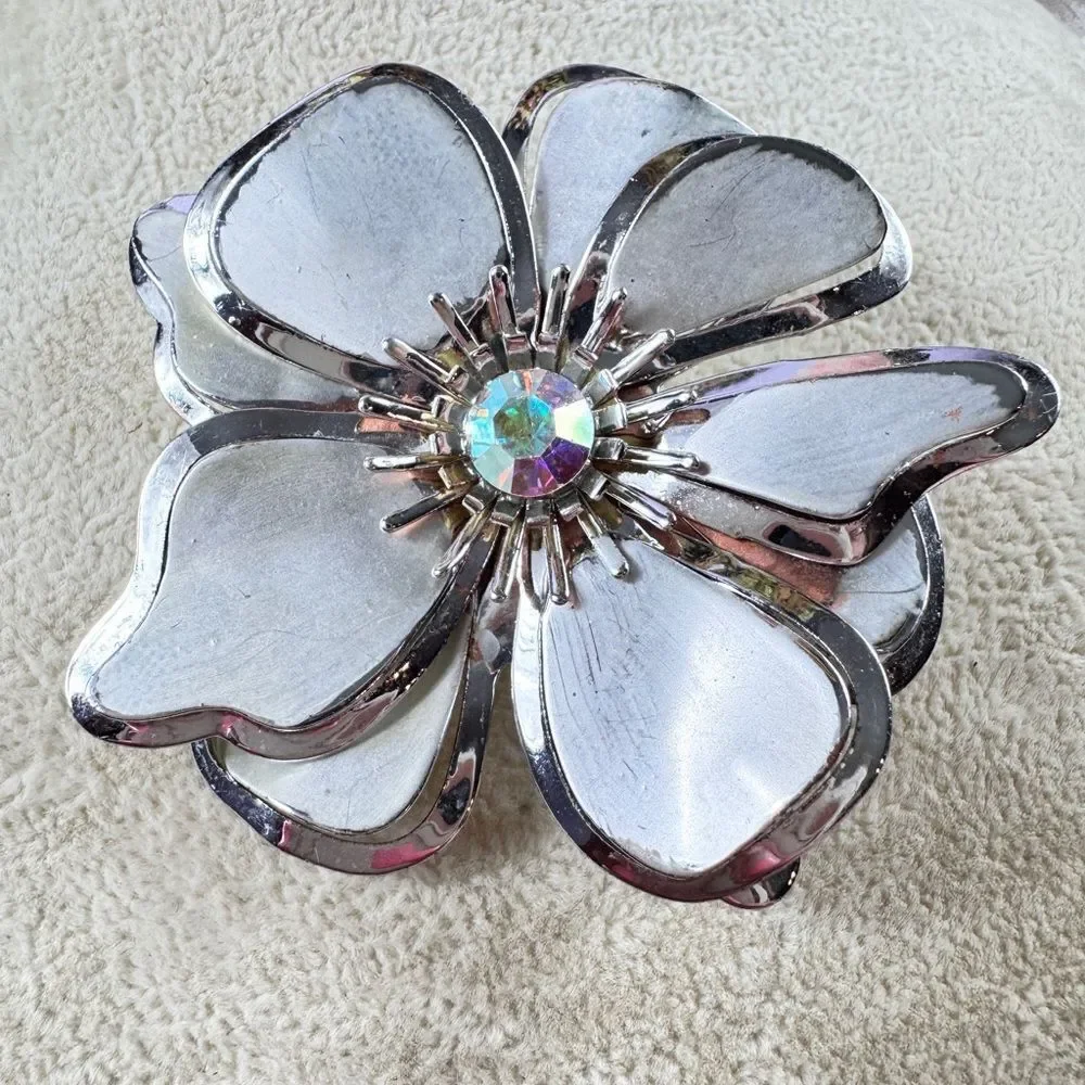 Vintage Silver and Iridescent Brooch
