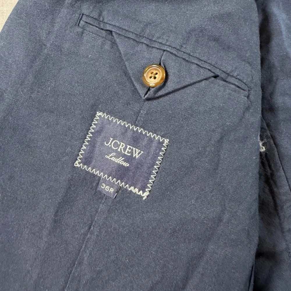 J.Crew Ludlow Linen Blazer Mens 36R Navy Blue Excellent Baird McNutt Irish Linen