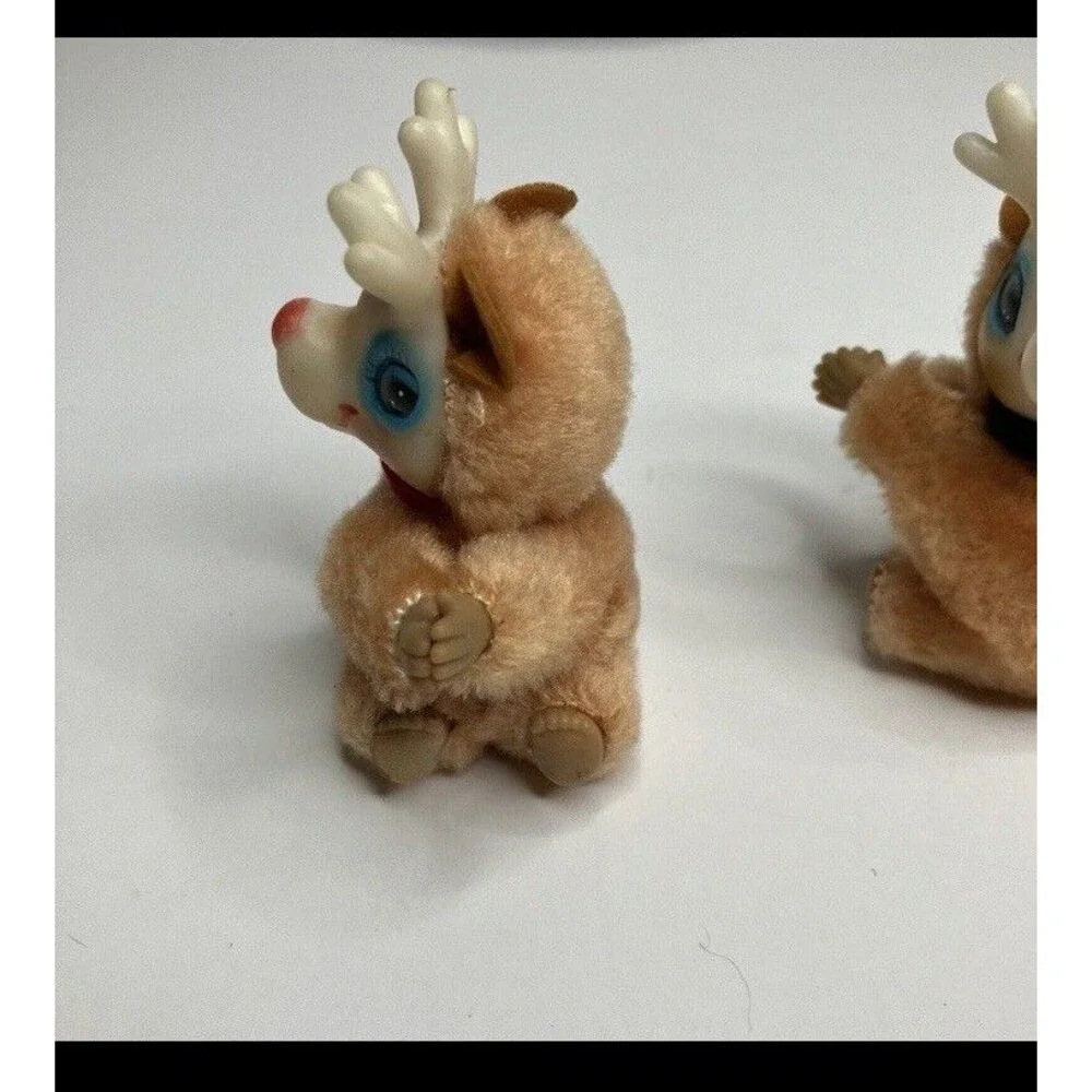 Lot 3 Rudolph Reindeer Clip On Pencil Hugger Flocked Ornament Plush Vintage